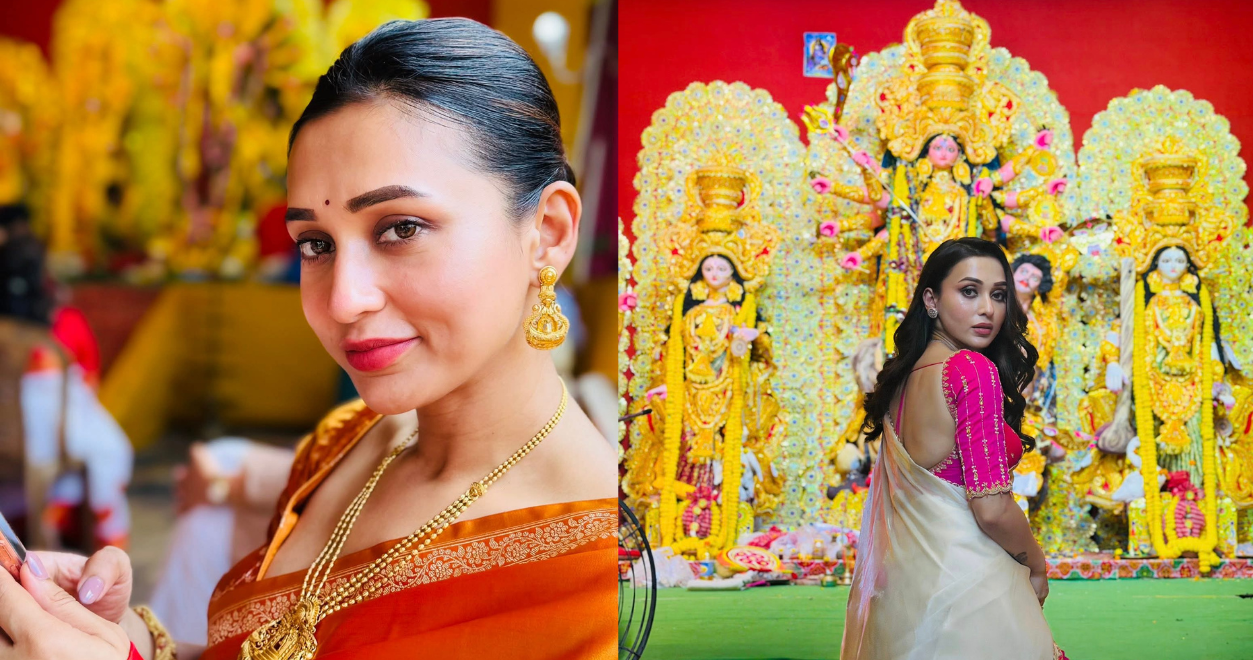 Mimi Chakraborty durga puja look 2025